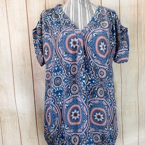 Blanco Tops - Blanco Large V Neck Boho Casual Blouse